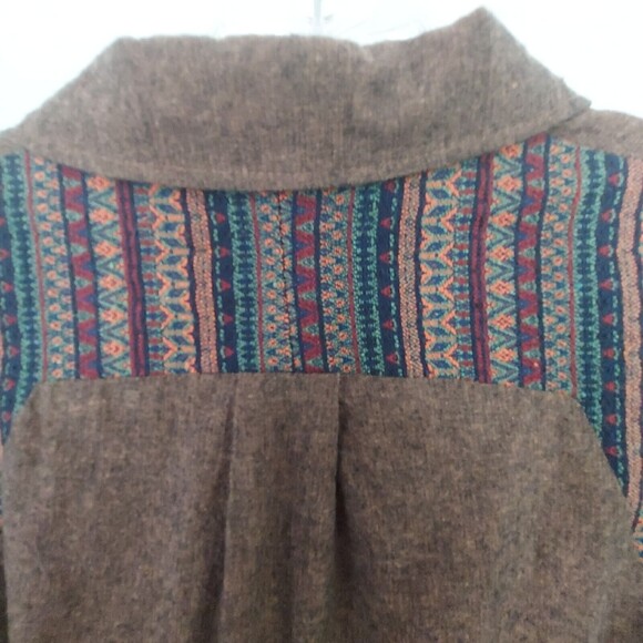 Oddi Shirt Small Western Boho Embroider Button Up Pockets Oversize Shacket Brown - Picture 5 of 9